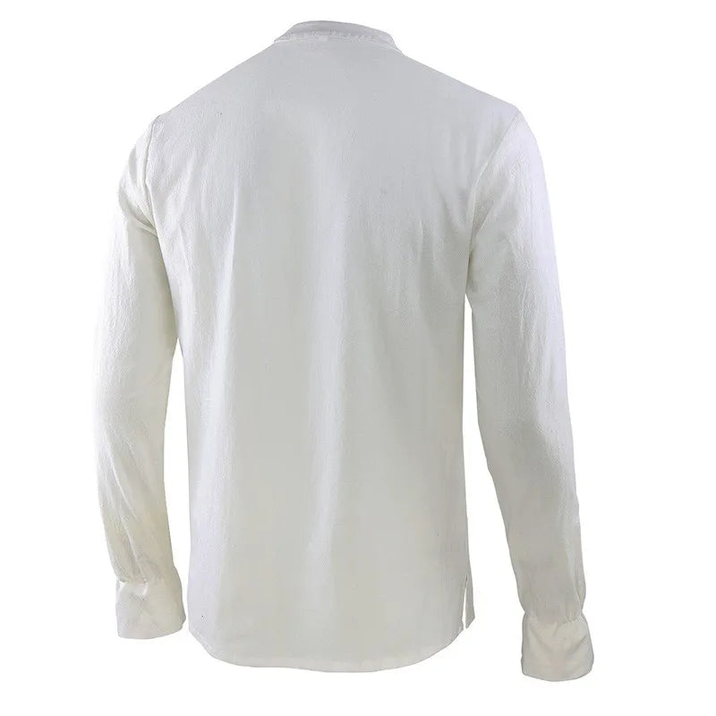 Men’s Renaissance Pirate Shirt – Medieval Viking Linen Long-Sleeve Top, Halloween Costume