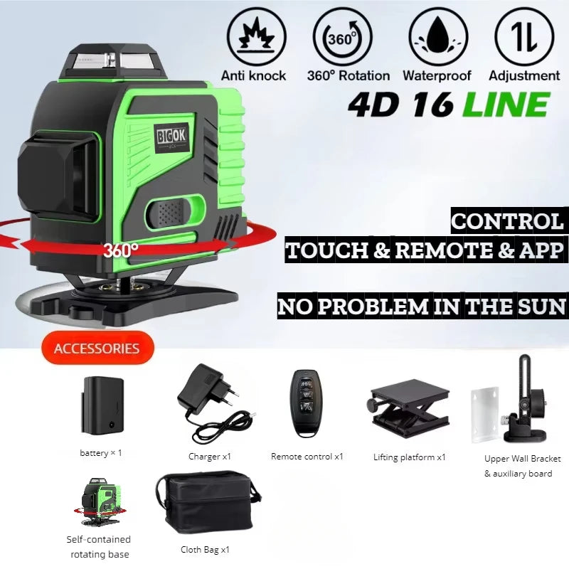 16-Line Green Laser Level — Professional Self-Leveling 360° Tripod Laser Nivel Autonivelant