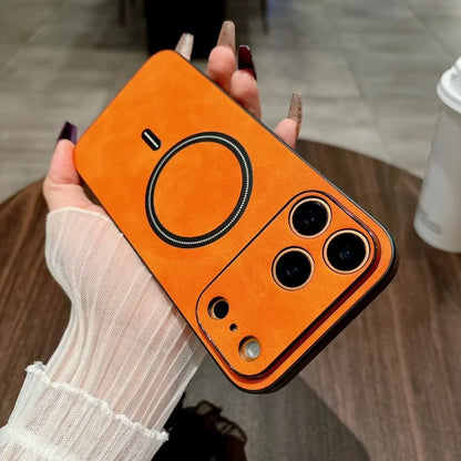 Luxury Cortex Leather Magnetic Phone Case - Wireless Charging Shockproof Bumper Cover for iPhone 12, 13, 14, 15, 16 & 17 Pro Max