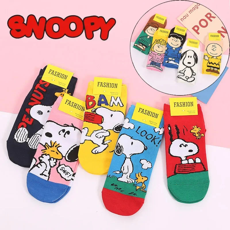 5 Pairs Snoopy Women’s Low-Cut Socks – Retro Cotton Blend Casual Short Socks