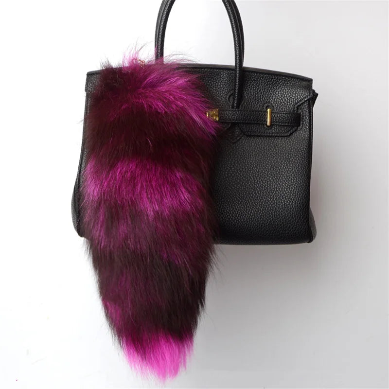 2024 Natural Fox Fur Tail Keychain – Chic Y2K Furry 40cm Keyring Accessory for Women’s Car Keys