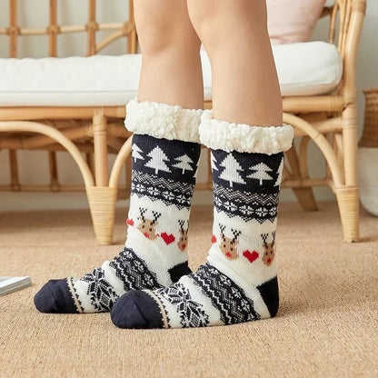 Fuzzy Plush Winter Socks - Warm Non-Slip Snowflake Slipper Socks for Women, Home & Sleeping