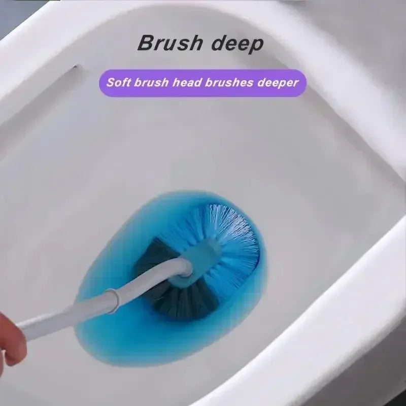 S Shaped Toilet Brush - Wall Mounted 360° Bathroom Cleaning Brush with Long Handle Soft Bristles