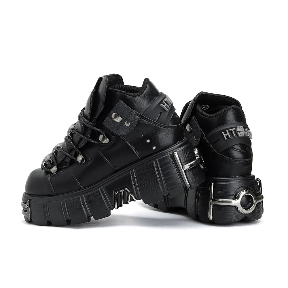 2024 New Punk Style Women's Platform Shoes – 6CM Lace-Up Gothic Ankle Boots with Metal Decor
