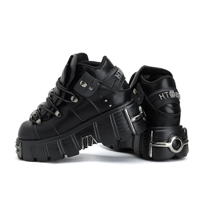 2024 New Punk Style Women's Platform Shoes – 6CM Lace-Up Gothic Ankle Boots with Metal Decor