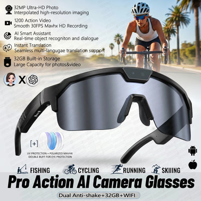 AI Smart Sports Camera Glasses - HD Anti-Shake Recording Sunglasses for Cycling, Riding & Outdoor Activities