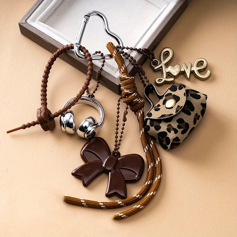 PU Leather Braided Rope Keychain - Maillard Style Car Keyring & Love Bag Charm