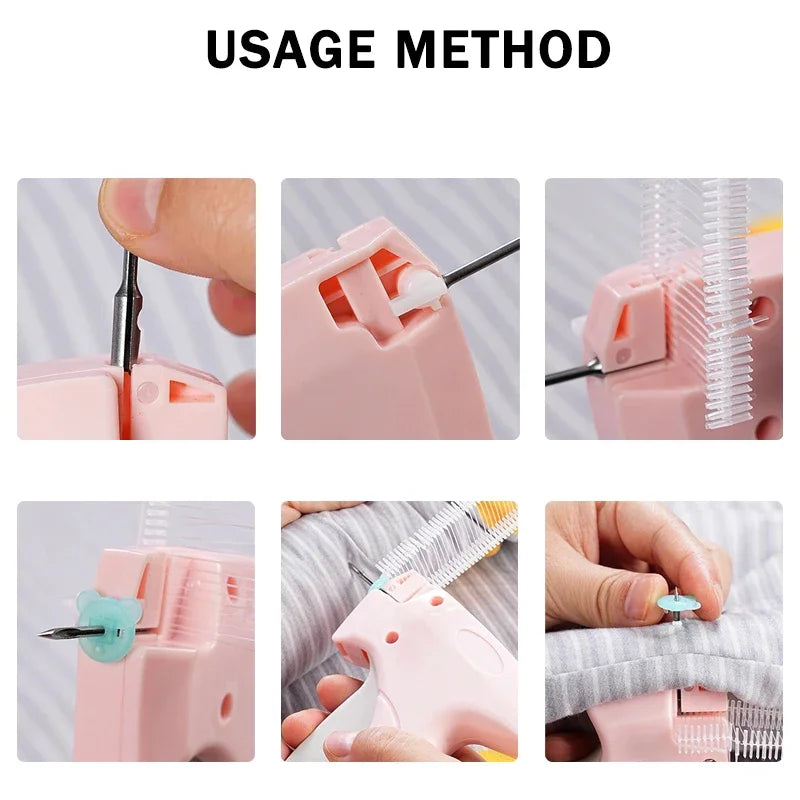 Garment Label Gun – Soft Silicone Pinless Snap Sewing Tool with Quilt Holder, Hangtag Gun & Anti-Slip Design
