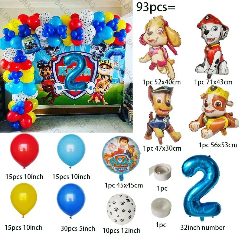 93Pcs Paw Patrol Dog Theme Birthday Party Decoration Set – Balloons, Bone & Aluminum Foil Decor Kit for Kids Party Supplies