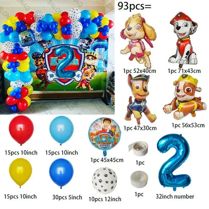 93Pcs Paw Patrol Dog Theme Birthday Party Decoration Set – Balloons, Bone & Aluminum Foil Decor Kit for Kids Party Supplies