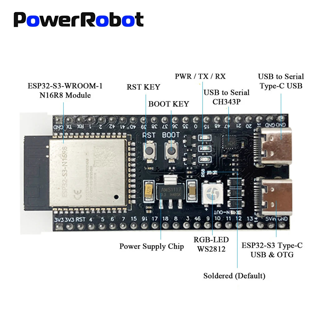 ESP32-S3 WROOM-1 Development Board - 44-Pin WiFi Bluetooth Module with 16MB Flash & 8MB PSRAM for Arduino IDE