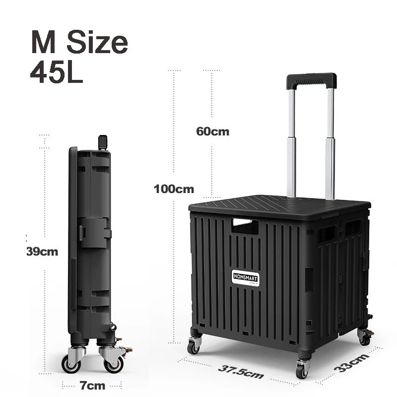 45/65L Folding Shopping Cart Trolley – Portable Home Cart with 2/4/8 Wheels