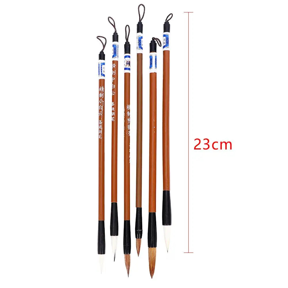 6PCS Traditional Calligraphy Brush Set – Bamboo Wolf Hair Writing Brushes for Painting, Practice & Art Use