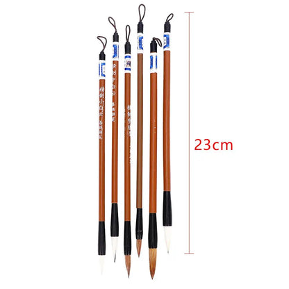 6PCS Traditional Calligraphy Brush Set – Bamboo Wolf Hair Writing Brushes for Painting, Practice & Art Use