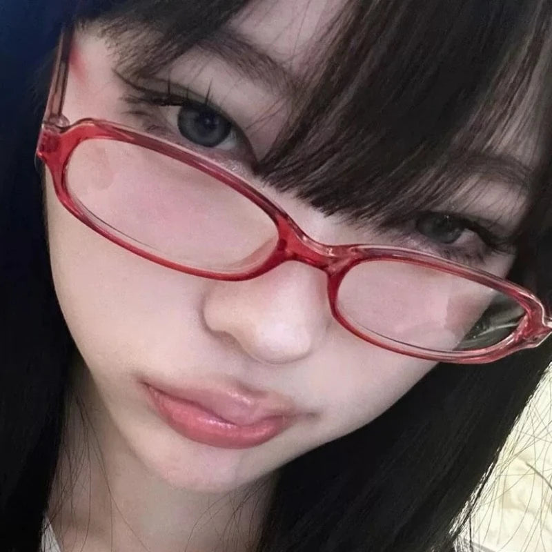 2024 Girls Y2K Retro Oval Glasses - Red & Green Frame, Anti-Blue Light Eyewear for Computer & Seaside Driving