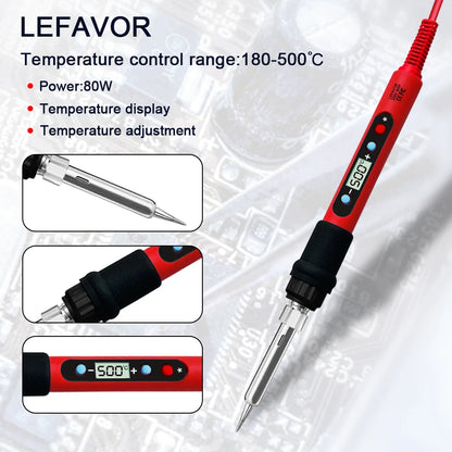 Digital 80W Soldering Iron Kit – Adjustable Temperature with LCD, Ceramic Heater & Soldering Tips