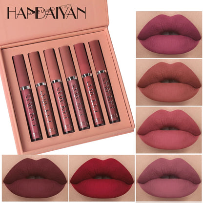 HANDAIYAN 6-Piece Matte Liquid Lipstick Set – Long-Lasting, Non-Stick Cup Lip Gloss Gift Box