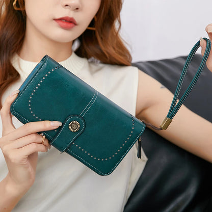 RFID Anti-Theft Retro Large Capacity Women's Wallet – Multi-Card Zipper Wallet with Wrist Strap