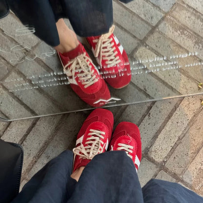 Real Leather German Training Shoes for Women — 2025 Retro Fashion Four Seasons Running & Casual Forrest Gump Style Sneakers