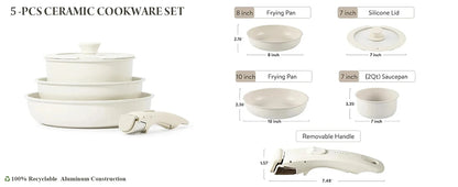 DONNOR Safe Nonstick Kitchen Cookware Set - Oven Safe Pots and Pans with Removable Handles