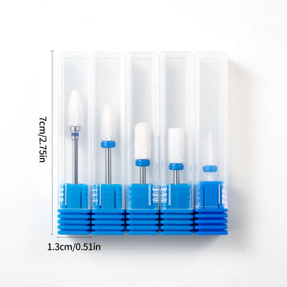 5PCS Ceramic Nail Drill Bit Set - Electric Milling Cutter Bits for Manicure & Pedicure Nail Machine Accessories