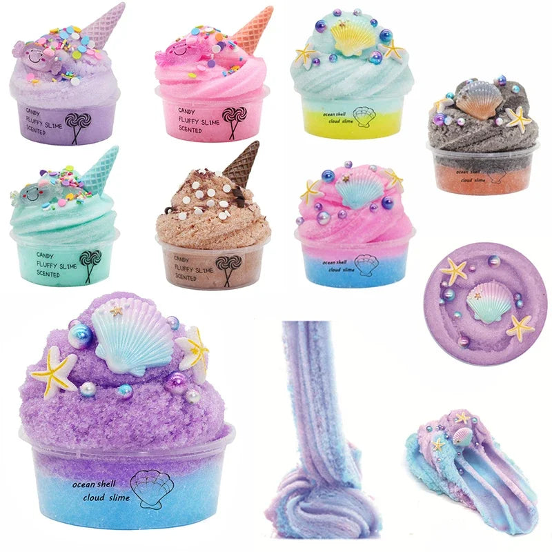 DIY Slime Set for Kids — Non-Sticky Cloud Slime with Ice Cream Cone Scent, Rainbow Charms & Stress-Relief Party Toys