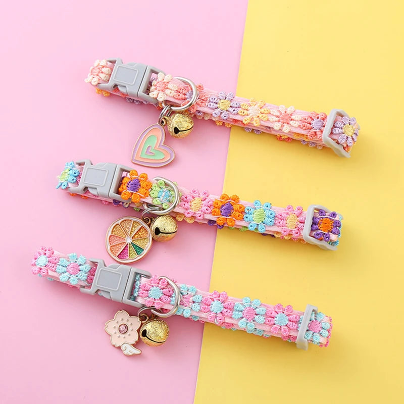 Pet Collar with Bell – Adjustable Cartoon Footprint Necklace for Dogs, Puppies & Kittens, Colorful Safety Bell Accessory