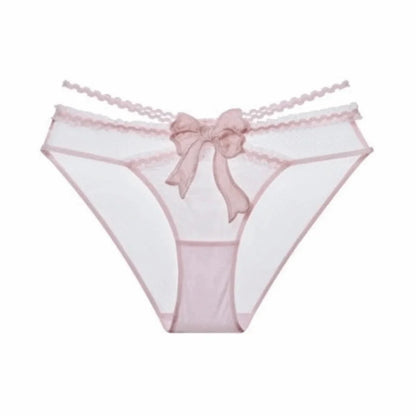 Women’s Low-Waist Lace Briefs - Breathable Mesh Sheer Panties with Bow Detail