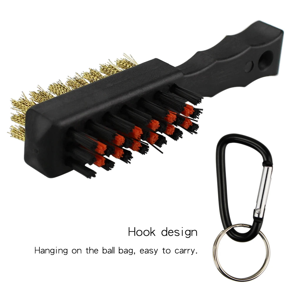 Double-Sided Golf Club Cleaning Brush with Brass & Nylon Bristles – Portable Groove Cleaner with Keychain
