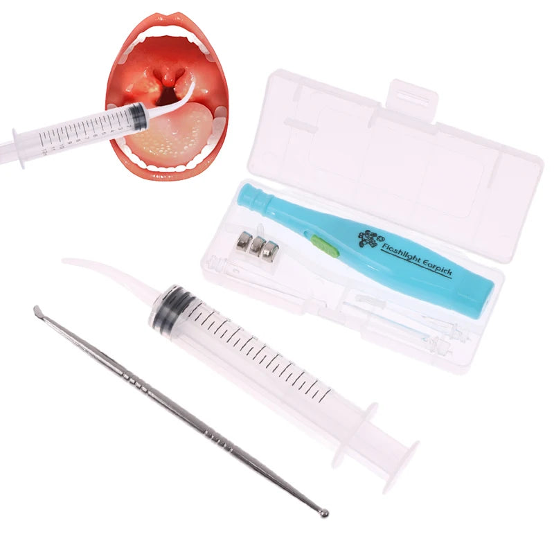 LED Tonsil Stone and Earwax Remover Tool – Stainless Steel Ear Pick Set with Tips and Irrigation Syringe for Ear Care