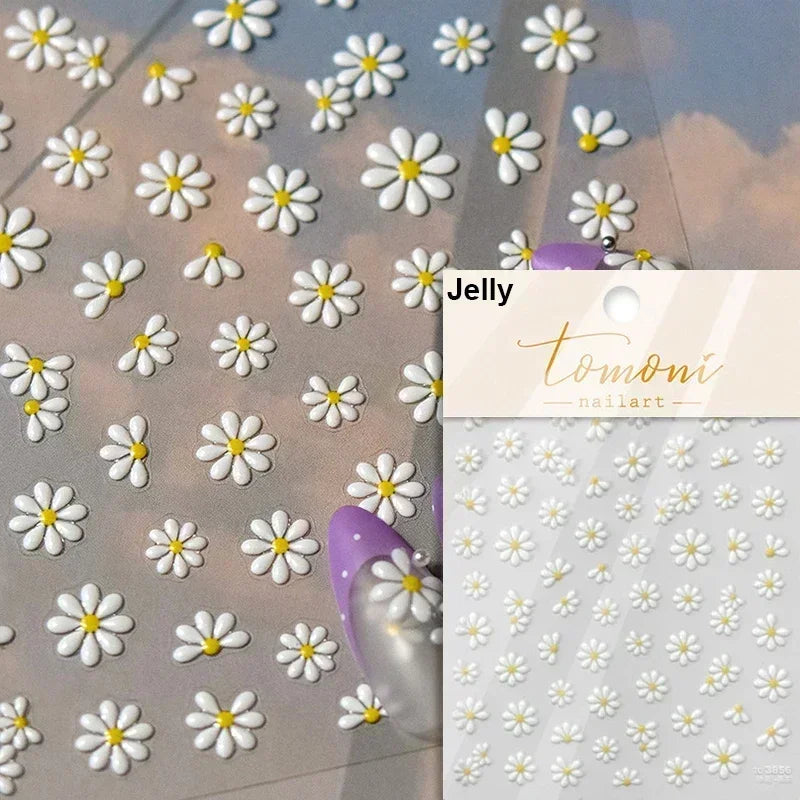 Floral Nail Art Stickers - White Rose Lily Daisy Peony Cherry Blossom & Magnolia Manicure Decals for DIY Nails