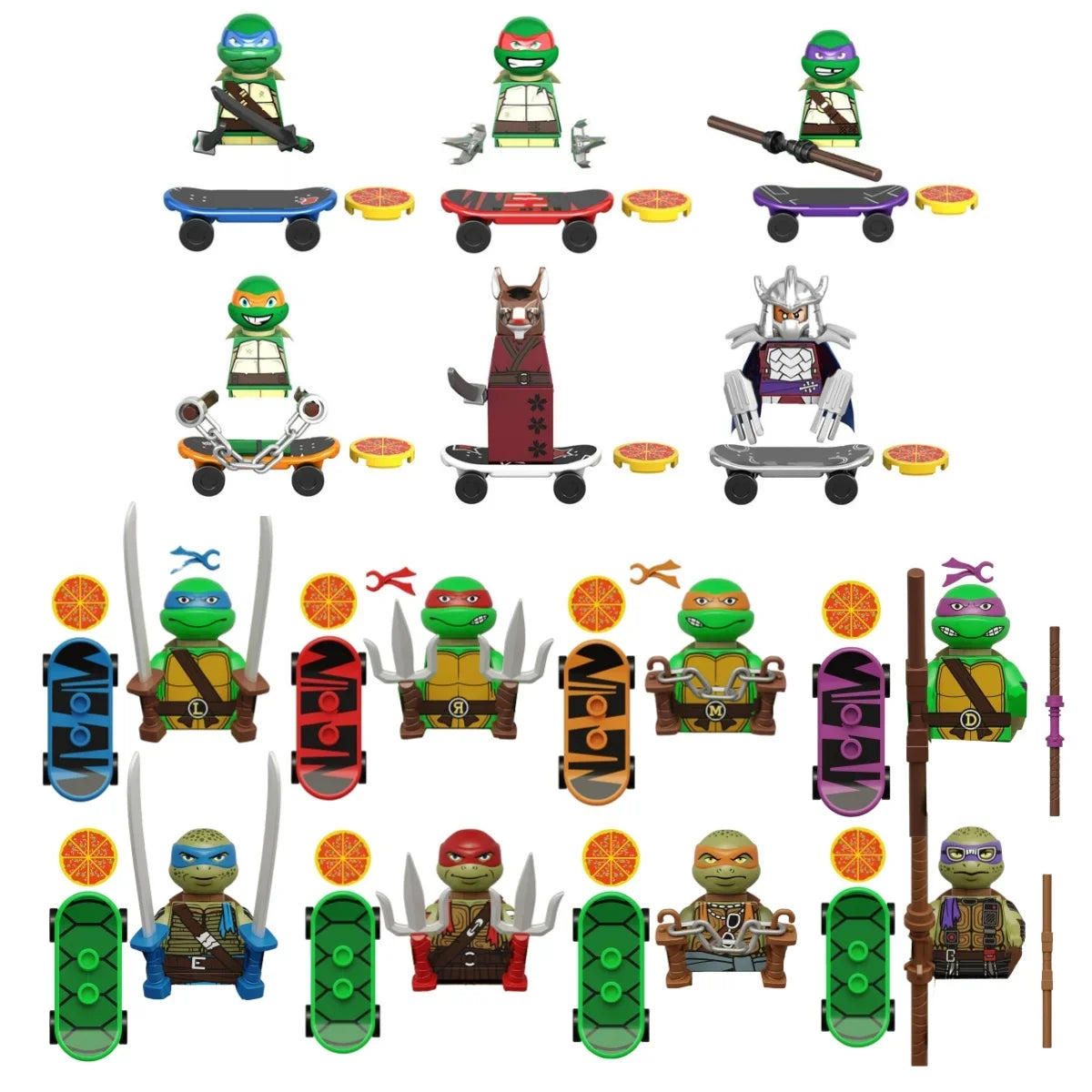 KDL831 Mini Action Figure Building Blocks – Leo, Raph & Don Weapons Movie Bricks MOC DIY Toys for Kids