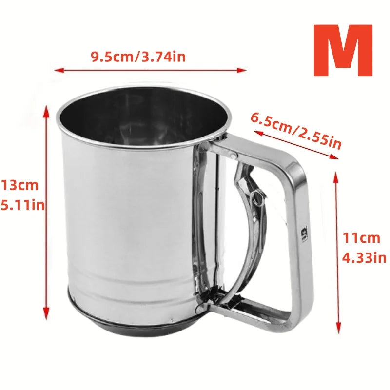 Fine Mesh Stainless Steel Flour Sifter – Manual Kitchen Filter Sieve for Baking, Sugar & Coffee Powder