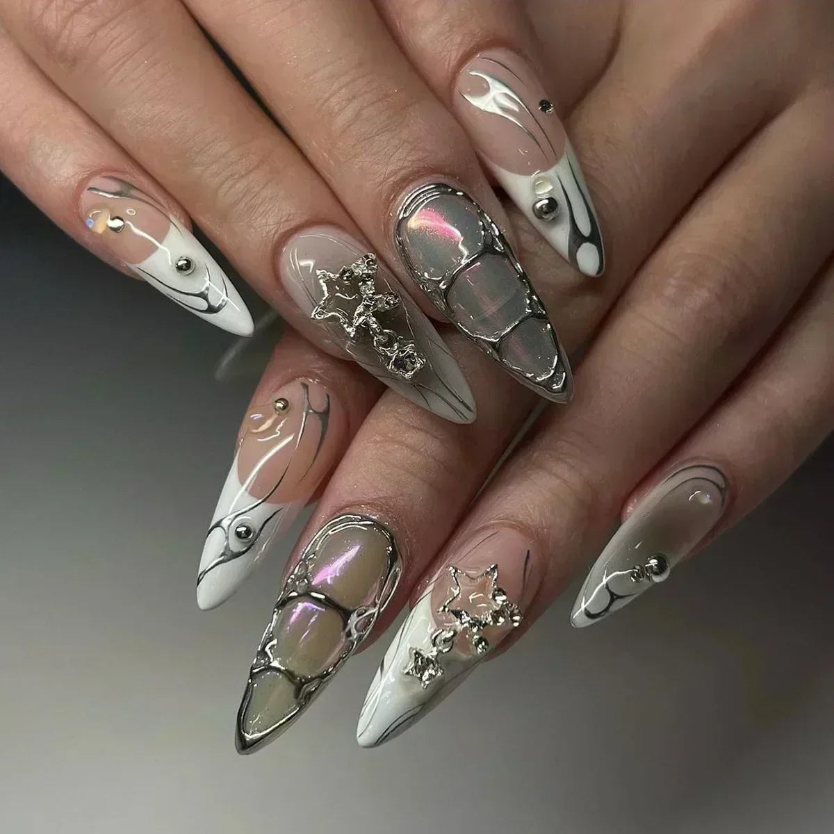 24PCS Pink Almond Press On Nails - Butterfly Ballet French Design Artificial Nail Tips for Stylish Nail Art