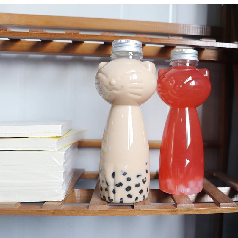 Cute Cat Shaped Water Bottle – Portable BPA-Free Drinking Cup for Milk Tea, Coffee & Juices