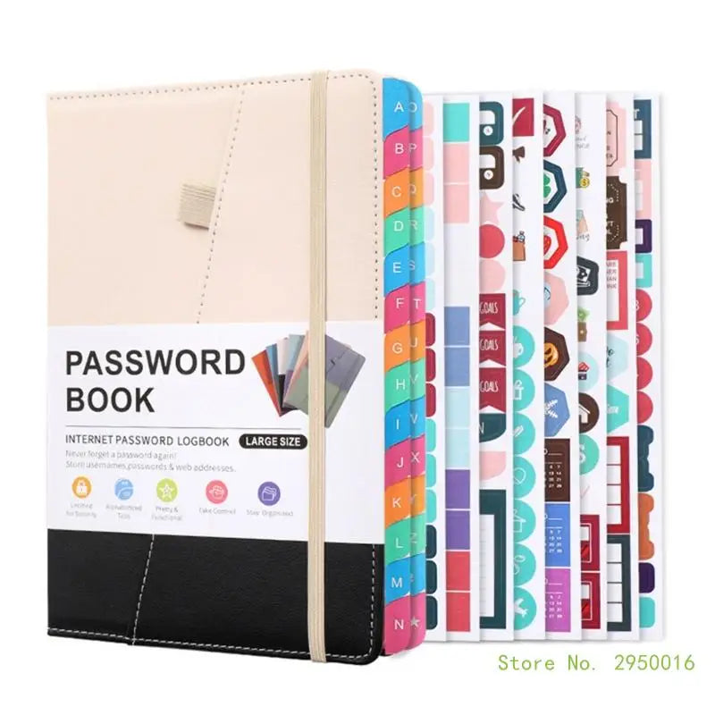 A5 PU Hardcover Password Book with Alphabetical Tabs – Password Keeper Notebook for Internet Login Storage