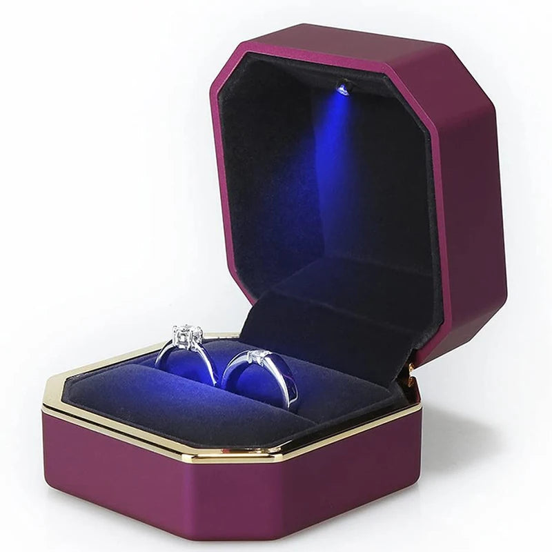 LED Jewelry Ring & Necklace Box — Luxury Velvet Display Case with Light for Engagement, Proposal & Wedding Gifts