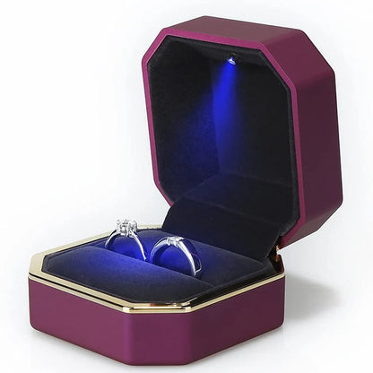 LED Jewelry Ring & Necklace Box — Luxury Velvet Display Case with Light for Engagement, Proposal & Wedding Gifts