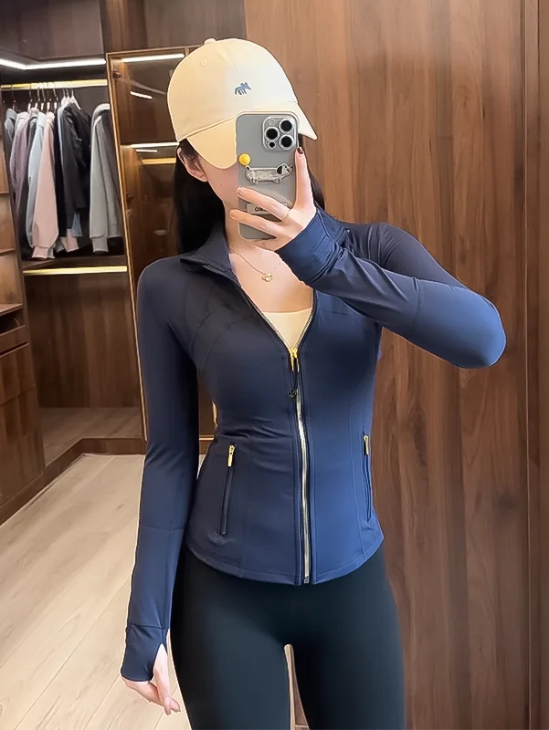 Women's Stand Collar Workout Jacket - Long Sleeve Sporty Fitness Training Top