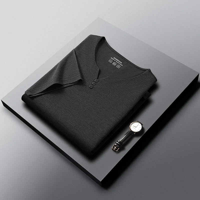 Men's Henley Neck T-Shirt - Short Sleeve Casual Summer Top