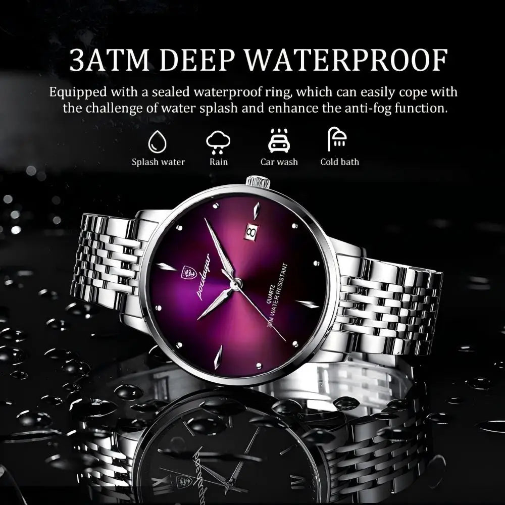 POEDAGAR Luxury Men's Sports Watch — Waterproof Luminous Stainless Steel Quartz Wristwatch with Date