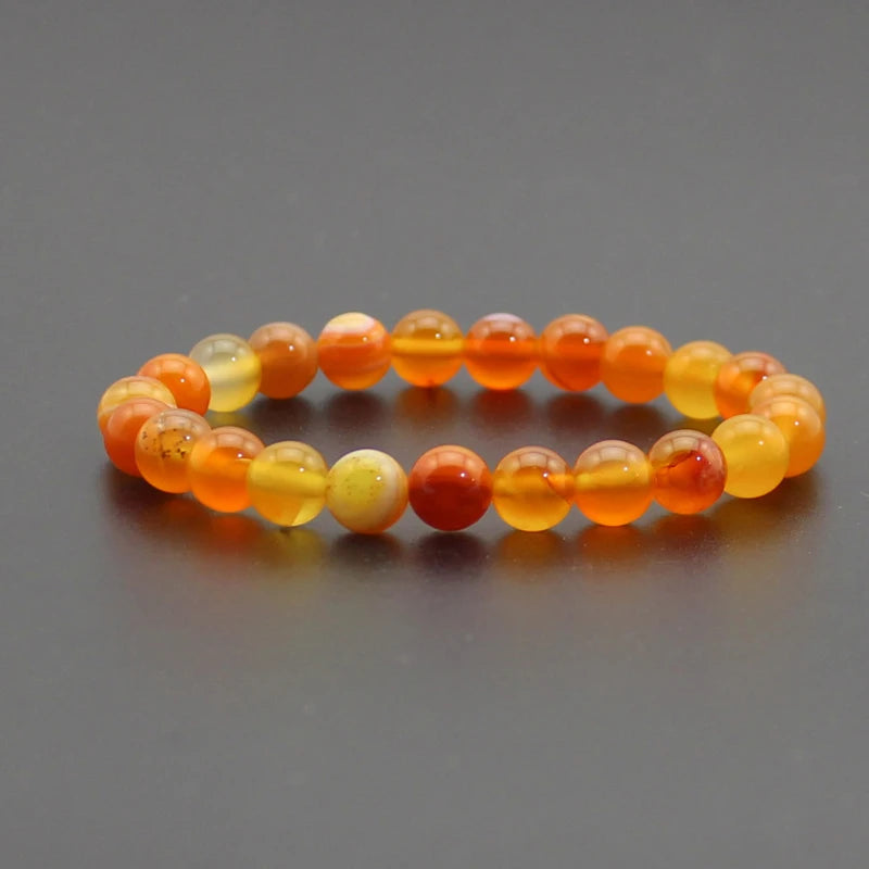 8mm Natural Stone Beaded Bracelet - Black Onyx Lava Tiger Eye Agate Quartz Chakra Yoga Energy Jewelry for Men & Women