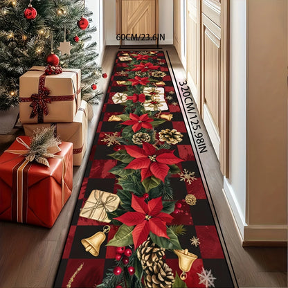 VIKAMA Christmas Crystal Velvet Runner Rug - Red Plaid Holiday Hallway Carpet for Living Room & Home Decor