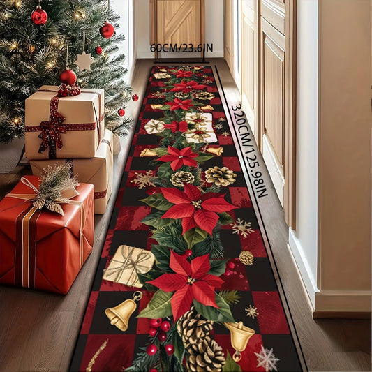 VIKAMA Christmas Crystal Velvet Runner Rug - Red Plaid Holiday Hallway Carpet for Living Room & Home Decor