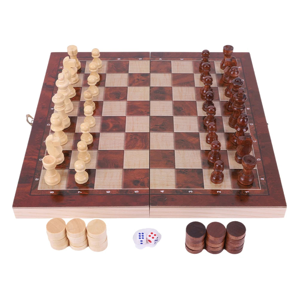29x29cm Large 3-in-1 Chess Board – Foldable Chess, Checkers & Backgammon Set for Kids & Adults, Strategic Thinking Game