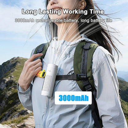 Mini Portable USB Rechargeable Neck & Waist Clip Fan – Handheld Turbo Cooling Fan with Cold Compress for Outdoor Travel & Summer Use