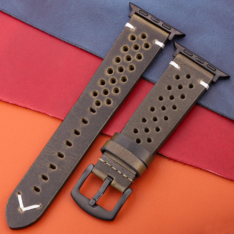 Genuine Leather Apple Watch Strap – Compatible with Series 7, 6, 5, 4, SE (40mm–49mm) for Men & Women