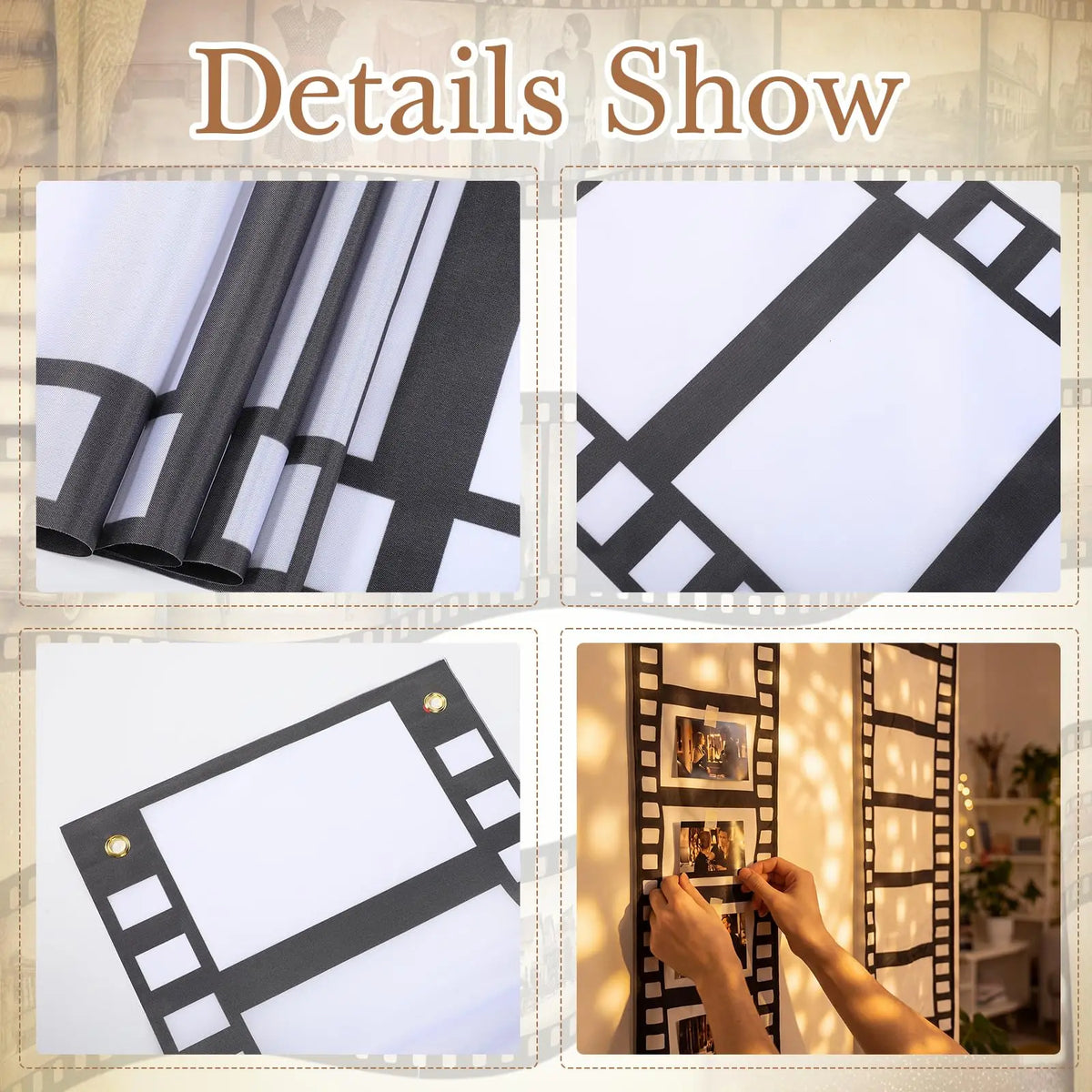Large Movie Night Photo Booth Props - Polyester Movie Theater Frame for Kids’ First Birthdays, Weddings and DIY Party Decorations