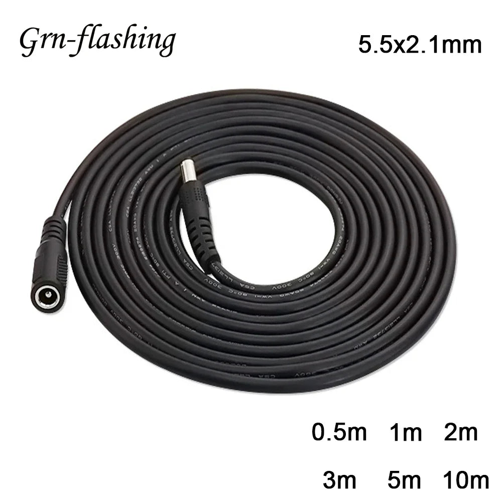 DC Extension Cable 5.5×2.1mm - Male to Female Power Adapter Cord for 5V, 12V & 24V CCTV Cameras and LED Strips, 1–10M