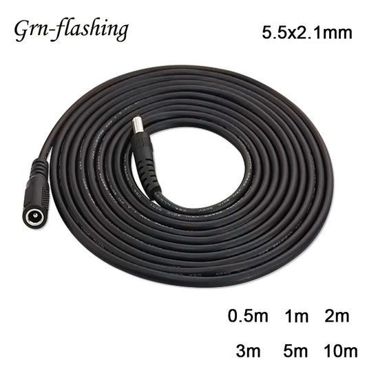 DC Extension Cable 5.5×2.1mm - Male to Female Power Adapter Cord for 5V, 12V & 24V CCTV Cameras and LED Strips, 1–10M